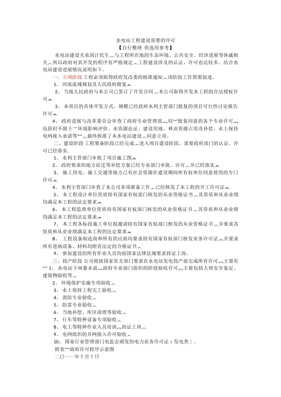 水电站工程建设需要的许可手续_第1页