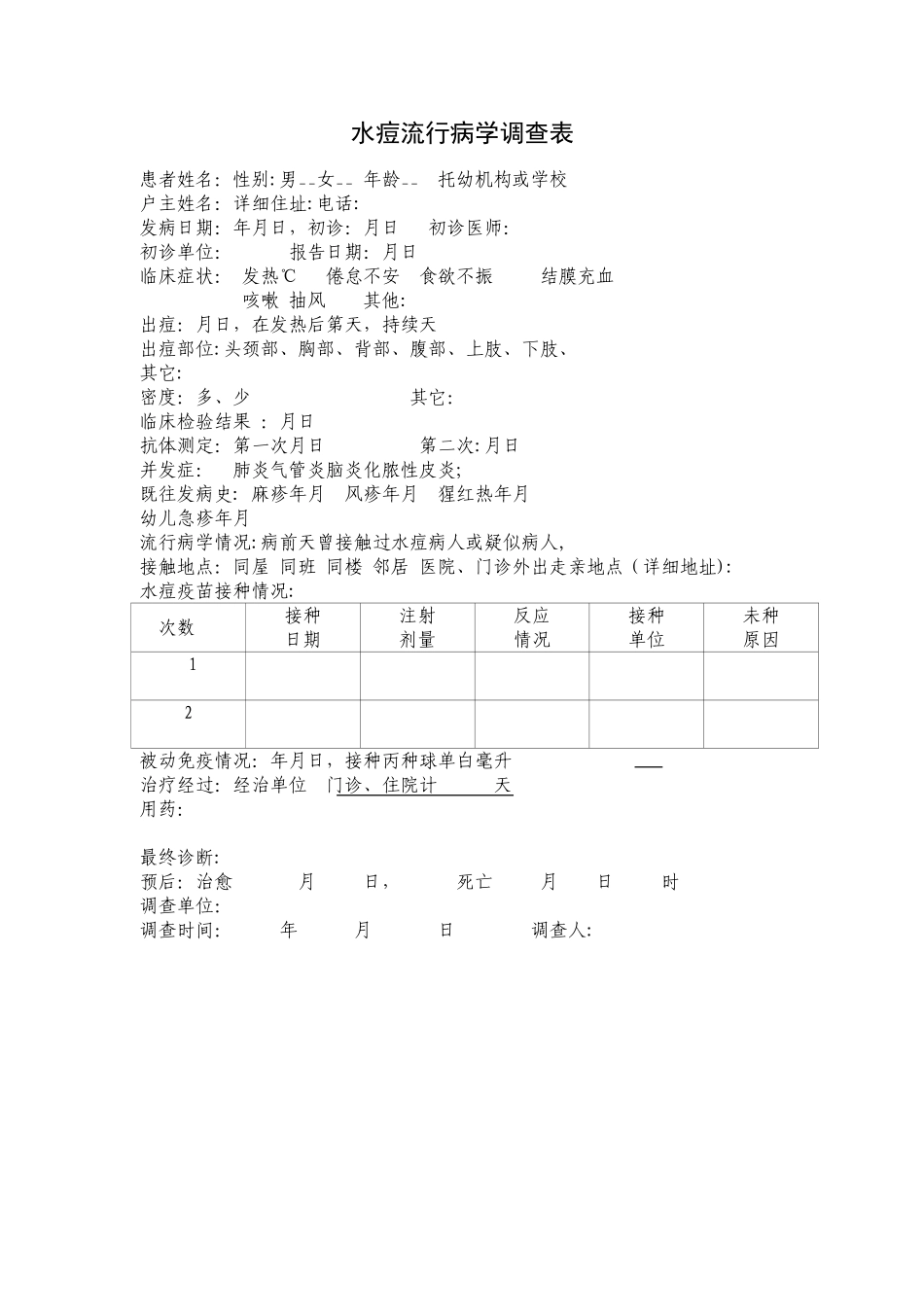 水痘流行病学调查表_第1页