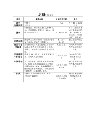 水稻种植计划表
