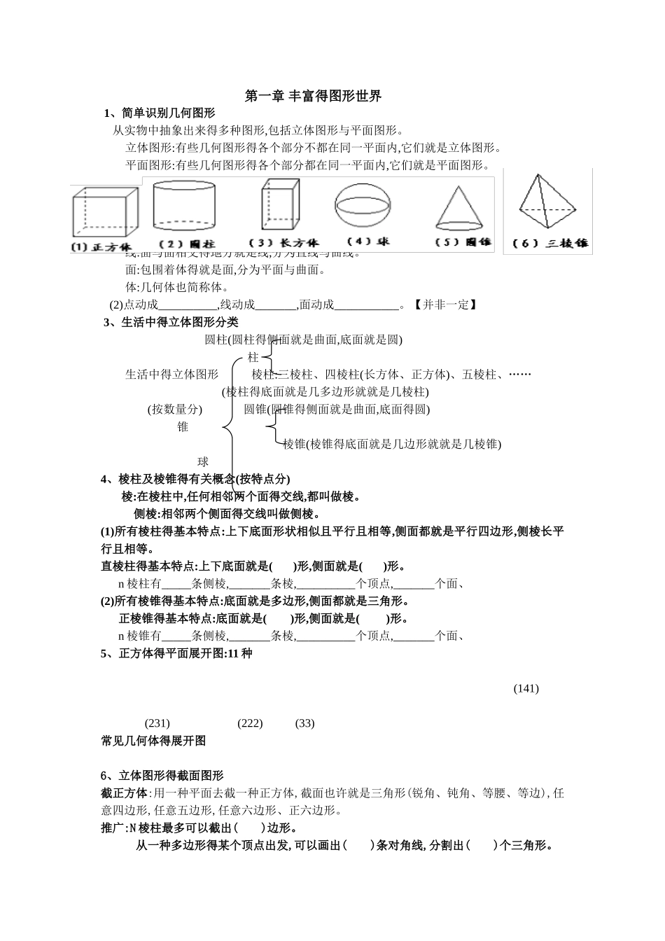 2025年七上数学第一章丰富的图形世界知识点归纳_第1页