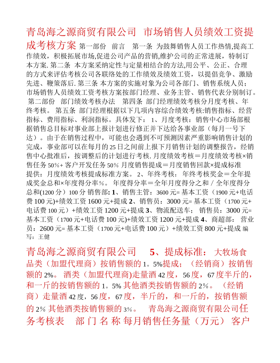 永生营销中心销售人员绩效工资考核方案_第1页