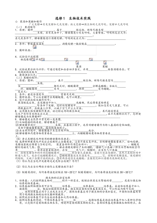 2025年高中生物选修1生物技术实践知识点填空