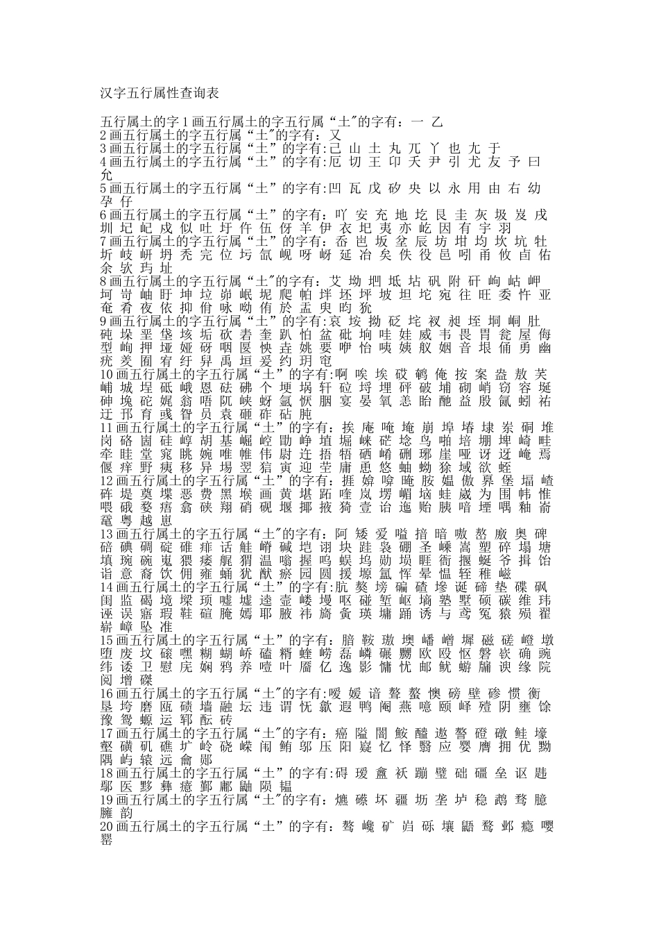 汉字五行属性查询表_第1页