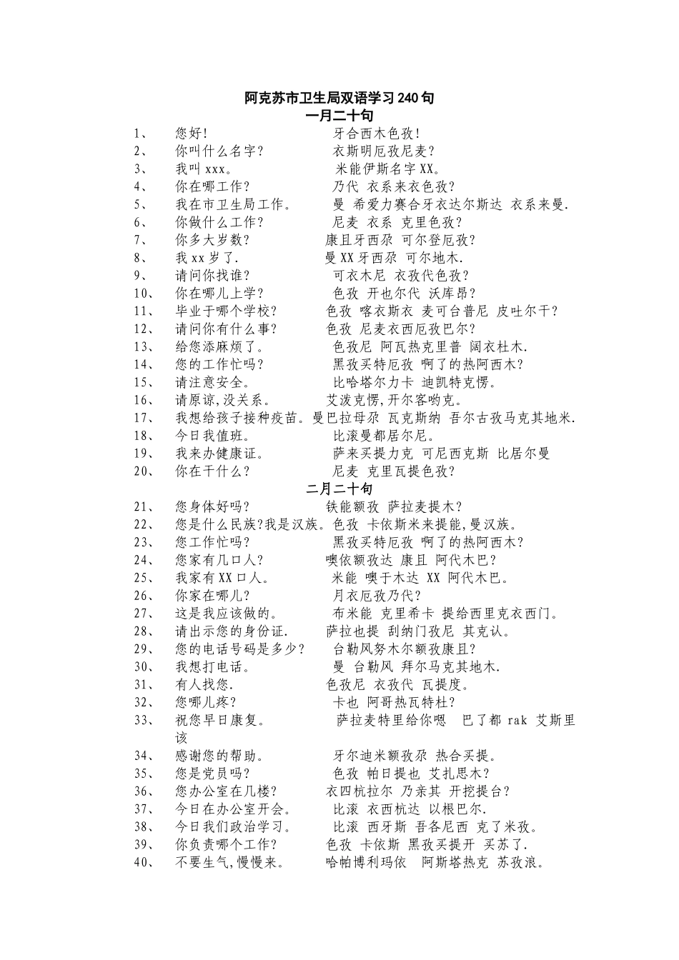 汉维语对照表及日常用语大全_第1页