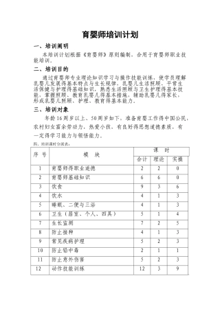 2025年育婴师培训计划
