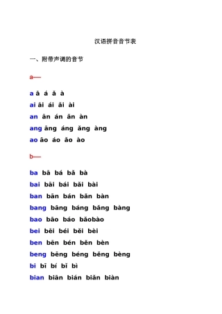 汉语拼音音节表(带声调音节)