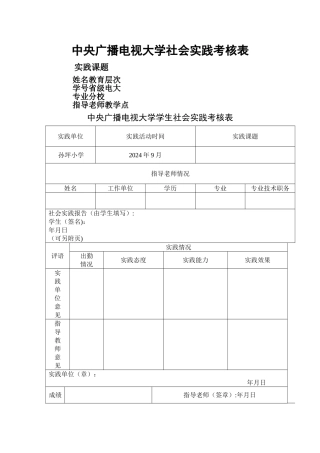 汉语言文学本科实践考核表