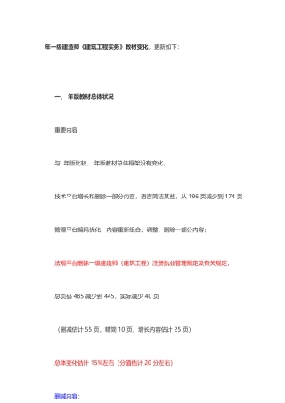 2025年一级建造师建筑工程实务教材变化