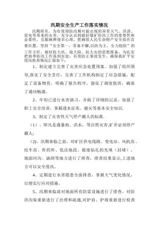 汛期安全工作安排落实情况