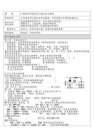 2025年沪教版九年级化学上册知识点整理