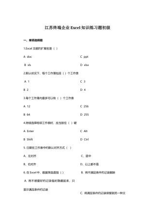 2025年excel知识练习题初级题库