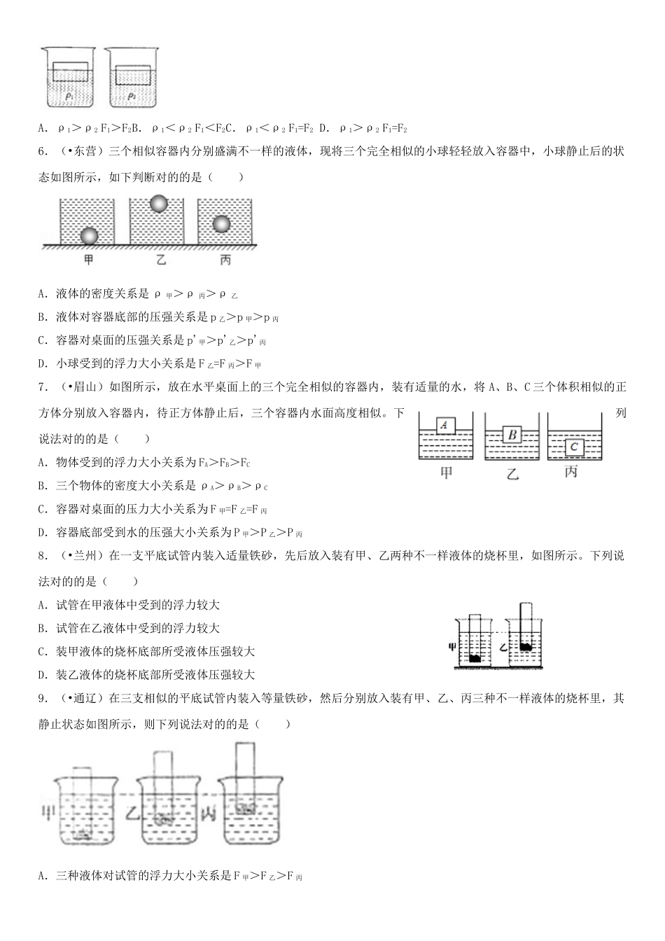 2025年中考真题汇编浮力_第2页