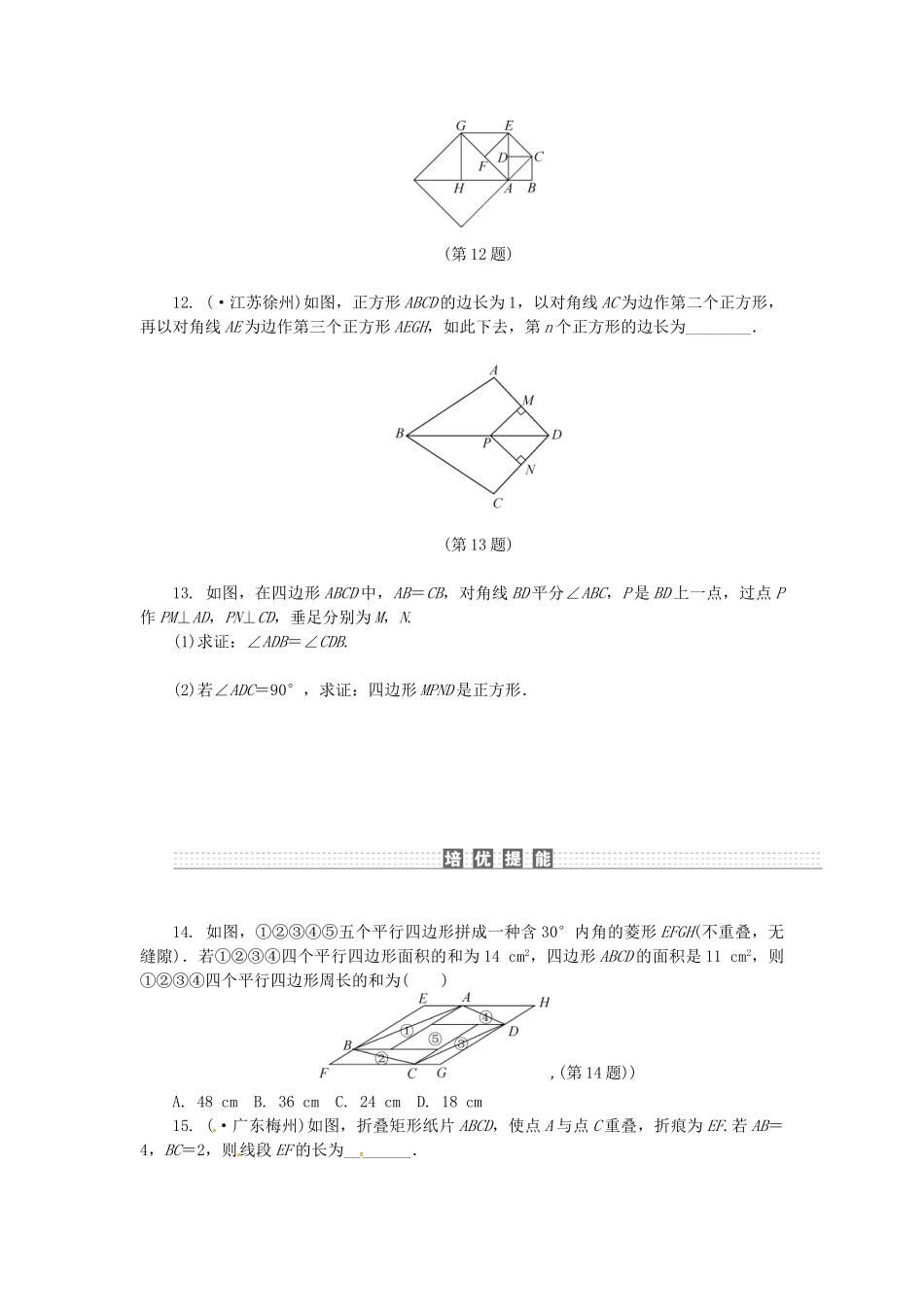 2025年中考数学考点达标训练20矩形菱形和正方形_第3页