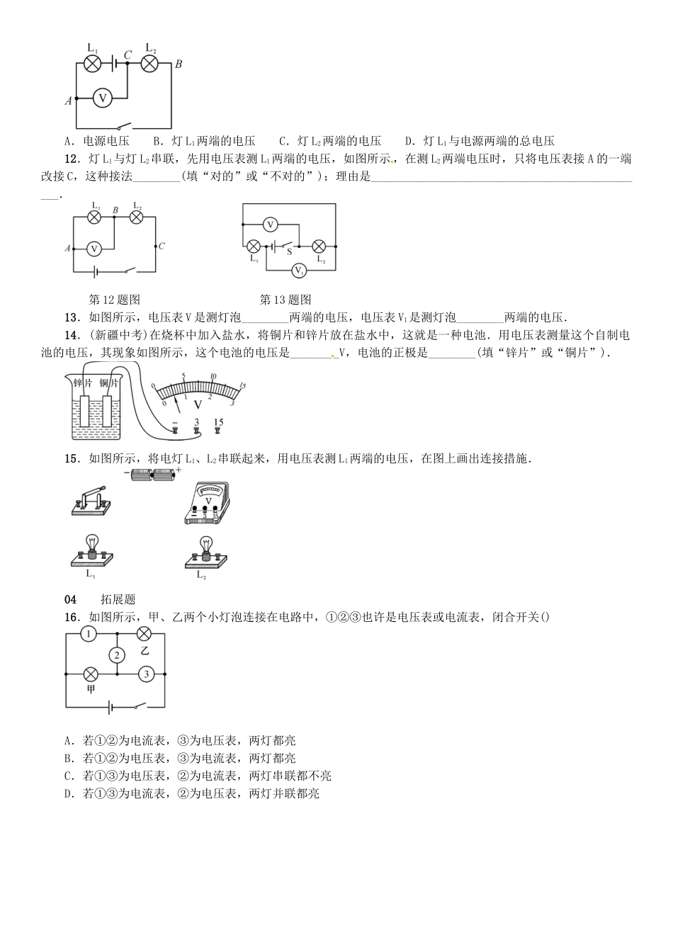 2025年广东专用版019九年级物理全册第十六章第1节电压习题新版新人教版_第3页
