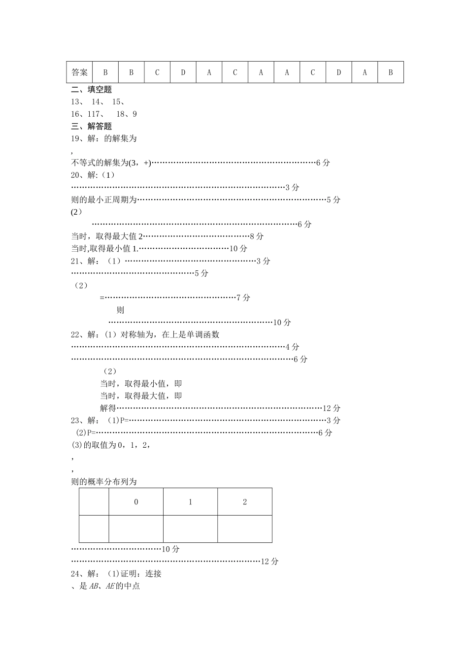 江苏省对口单招数学模拟试卷一含答案_第3页