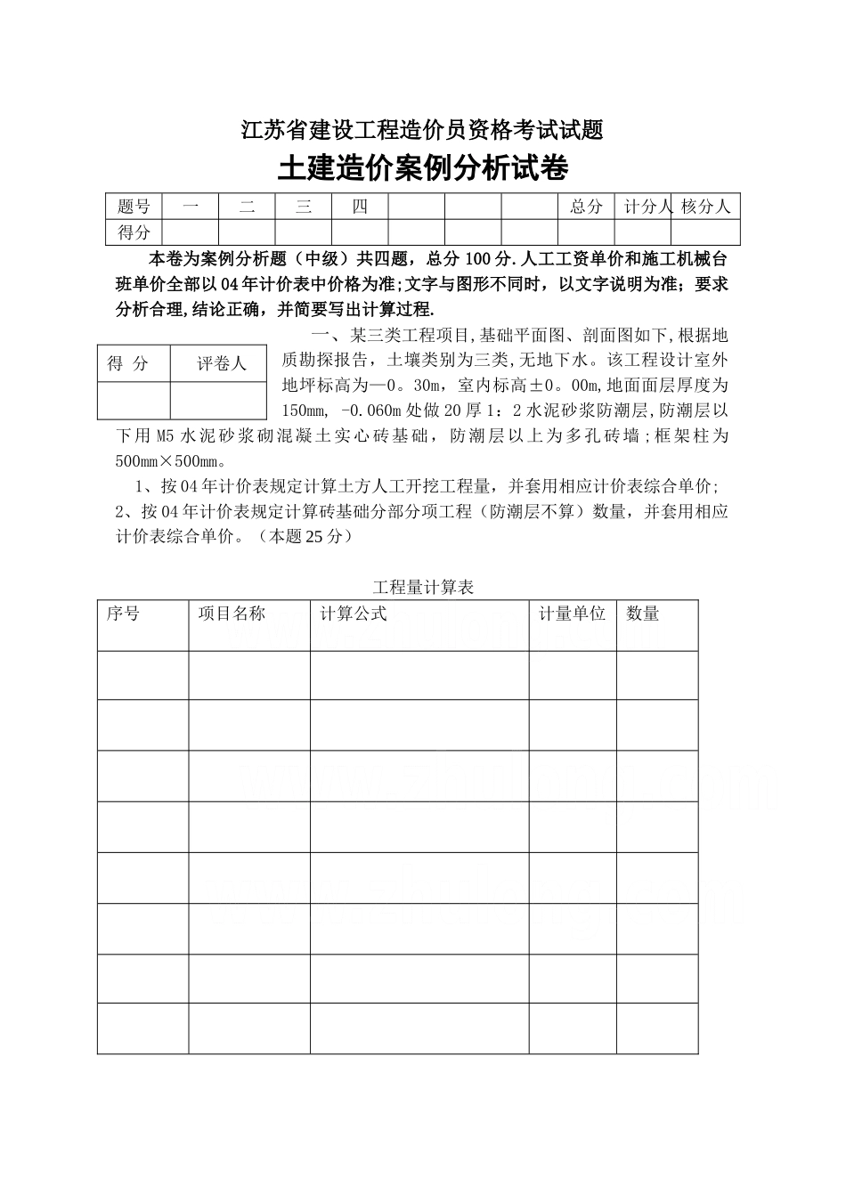 江苏省建设工程造价员资格考试试题-secret_第1页