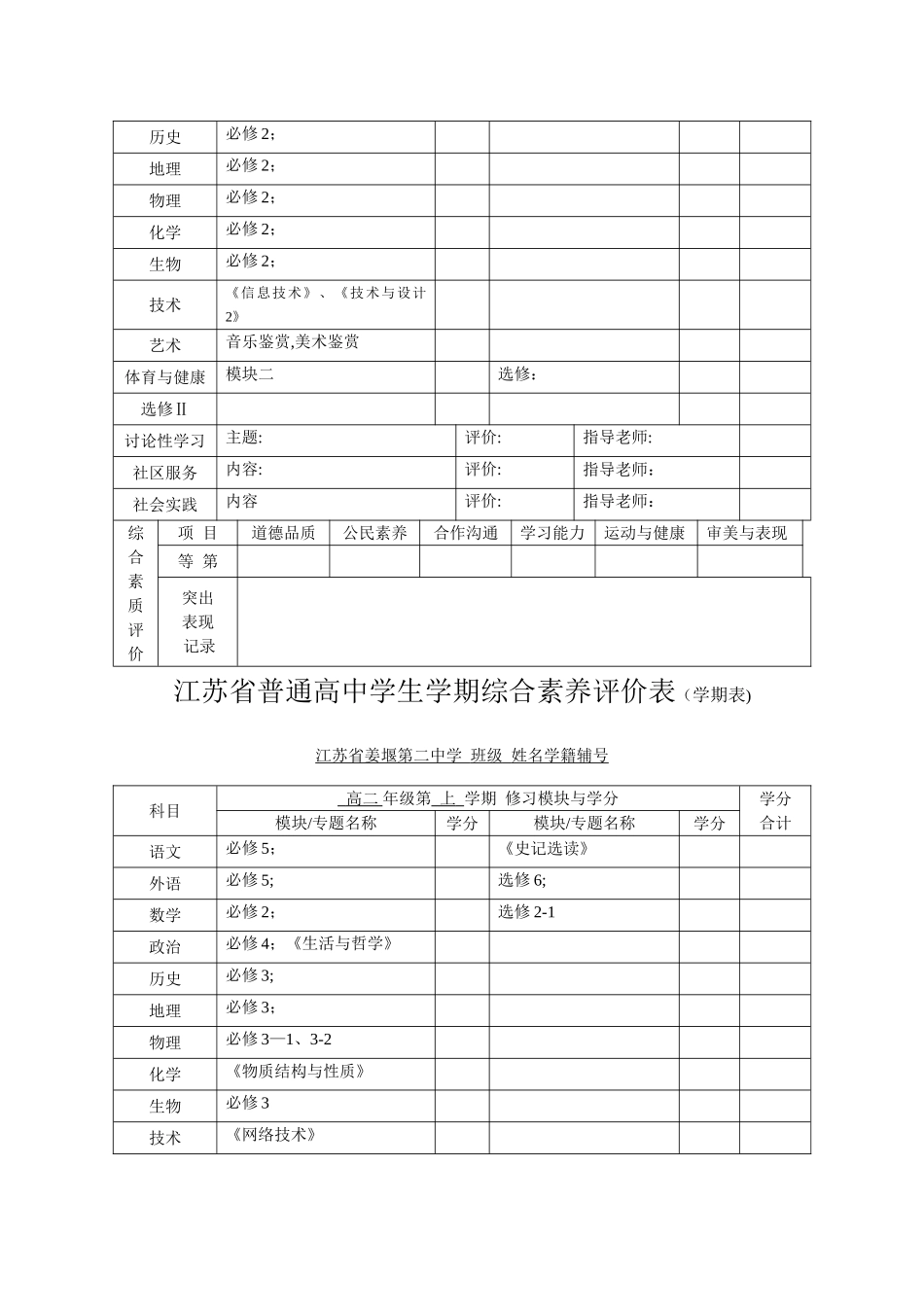 江苏省普通高中毕业生综合素质评价表_第3页
