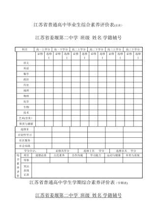江苏省普通高中毕业生综合素质评价表