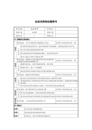 2025年创新港湾工程公司总经济师岗位说明书