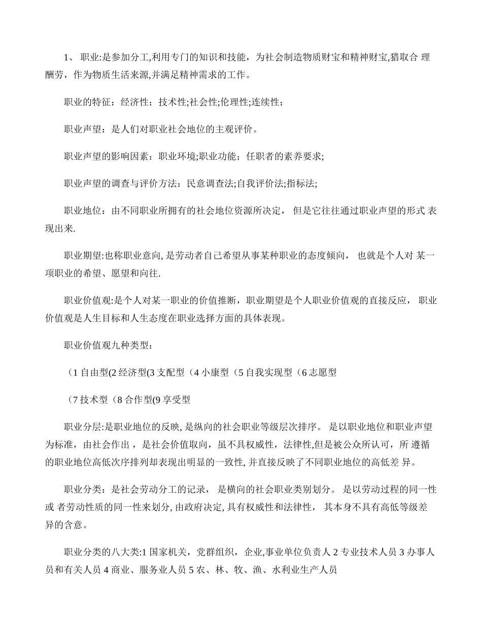 江苏自考-职业生涯规划与管理大纲知识点(10052人力资源本._第1页