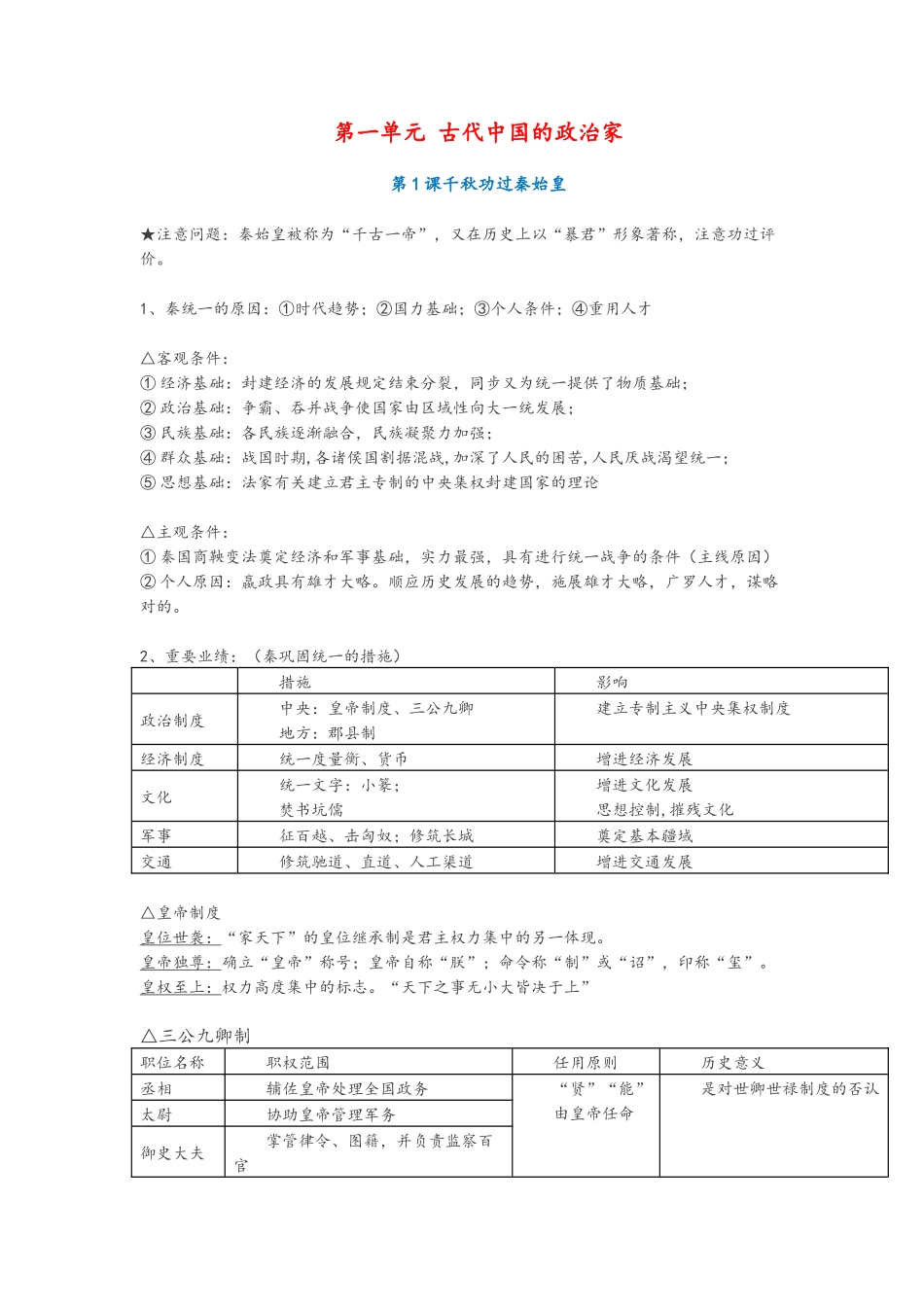 2025年高中历史选修四中外历史人物评说知识点总结_第1页