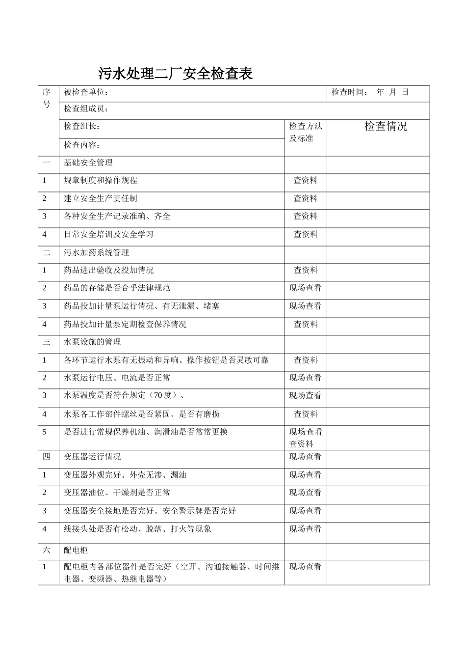 污水二厂安全检查表_第1页