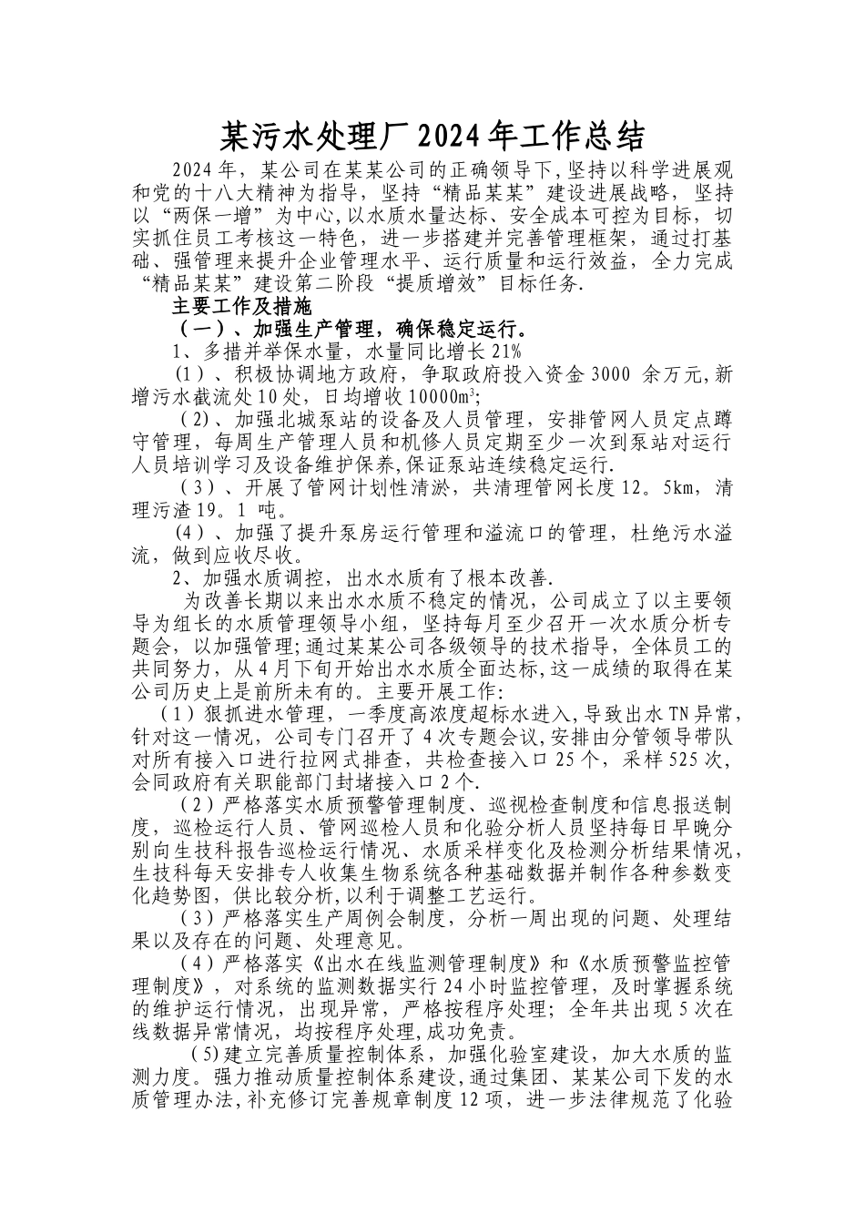 污水处理厂2024年工作总结_第1页