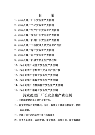 污水处理厂岗位责任制