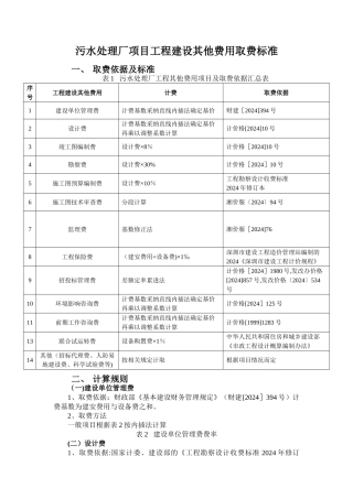 污水处理厂工程其他费用取费标准、计算规则