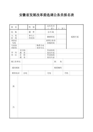2025年安徽省发展改革委选调公务员报名表