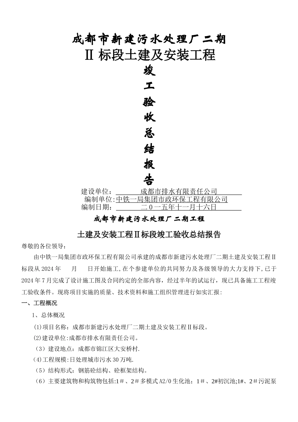 污水处理厂竣工验收总结报告-_第1页