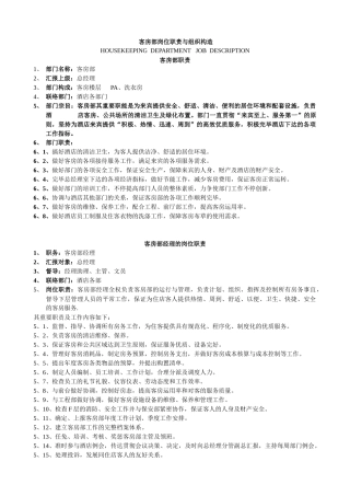 2025年酒店客房部岗位职责与组织结构制度全套