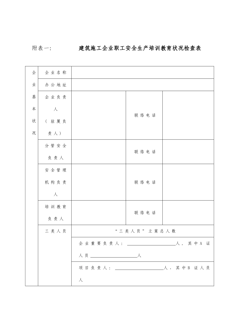 2025年附表一建筑施工企业职工安全生产培训教育情况检查表_第1页