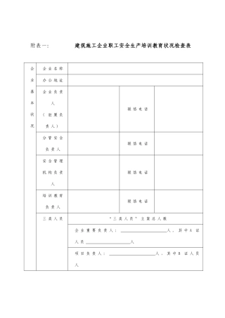 2025年附表一建筑施工企业职工安全生产培训教育情况检查表