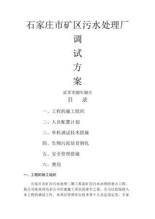 污水处理厂调试方案