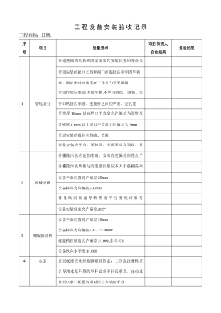 污水处理工程设备安装验收记录