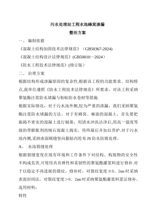 污水处理站工程水池蜂窝渗漏