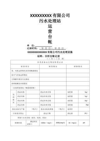 污水处理站运营台账