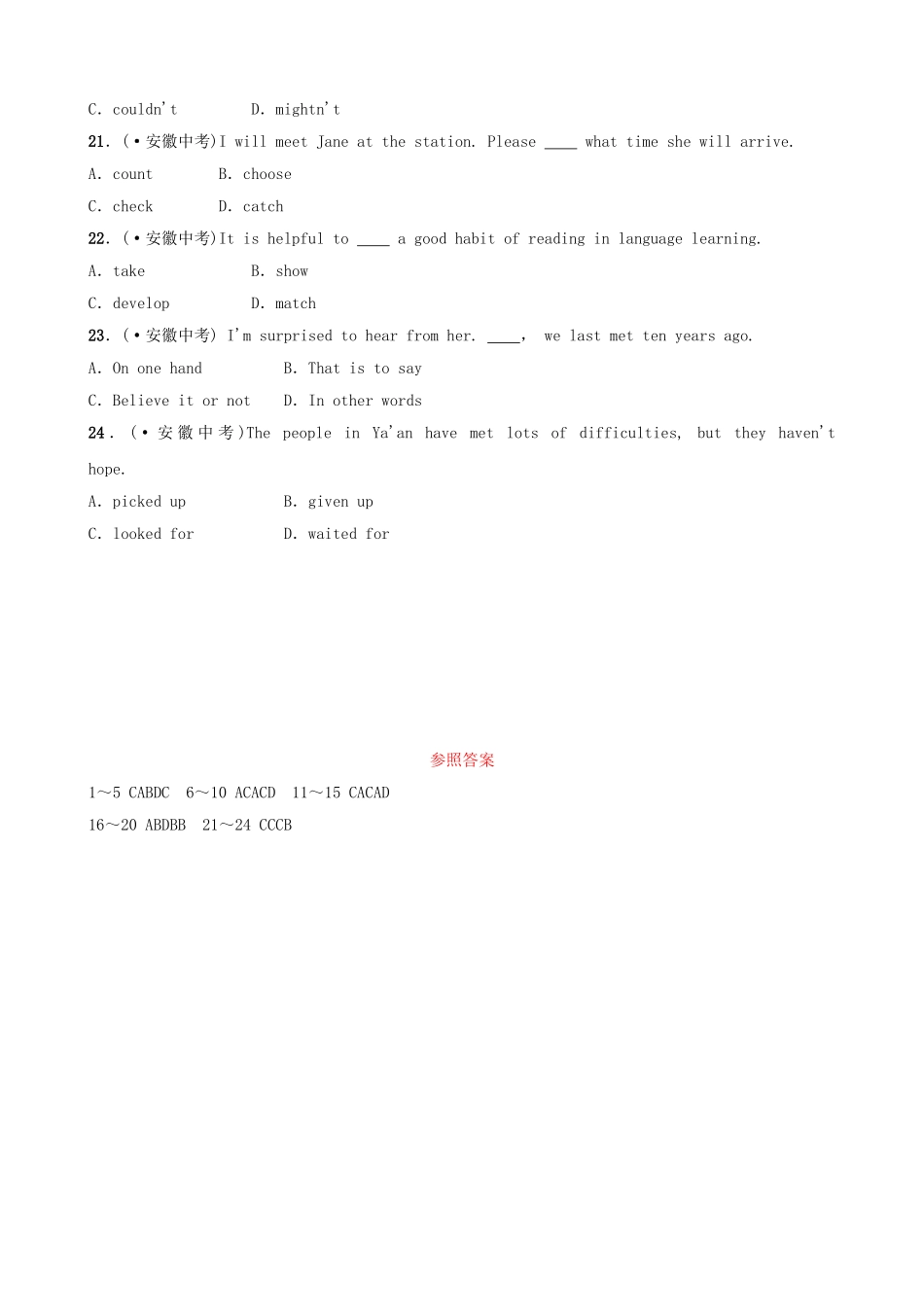 2025年安徽省中考英语总复习语法专项复习语法九动词及动词短语六年真题回顾_第3页