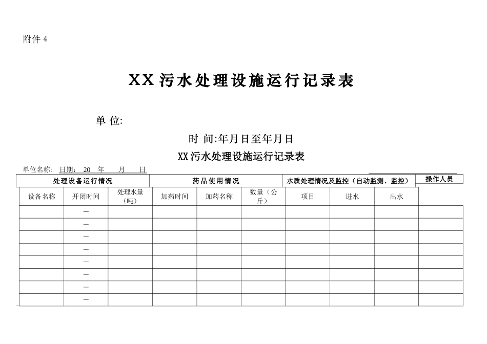 污水处理设施运行记录表_第1页