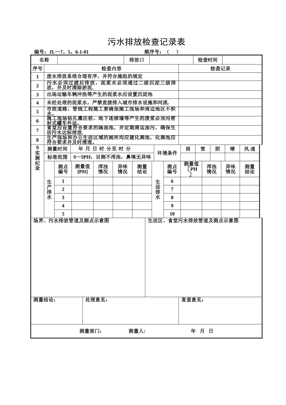 污水排放检查记录表_第1页
