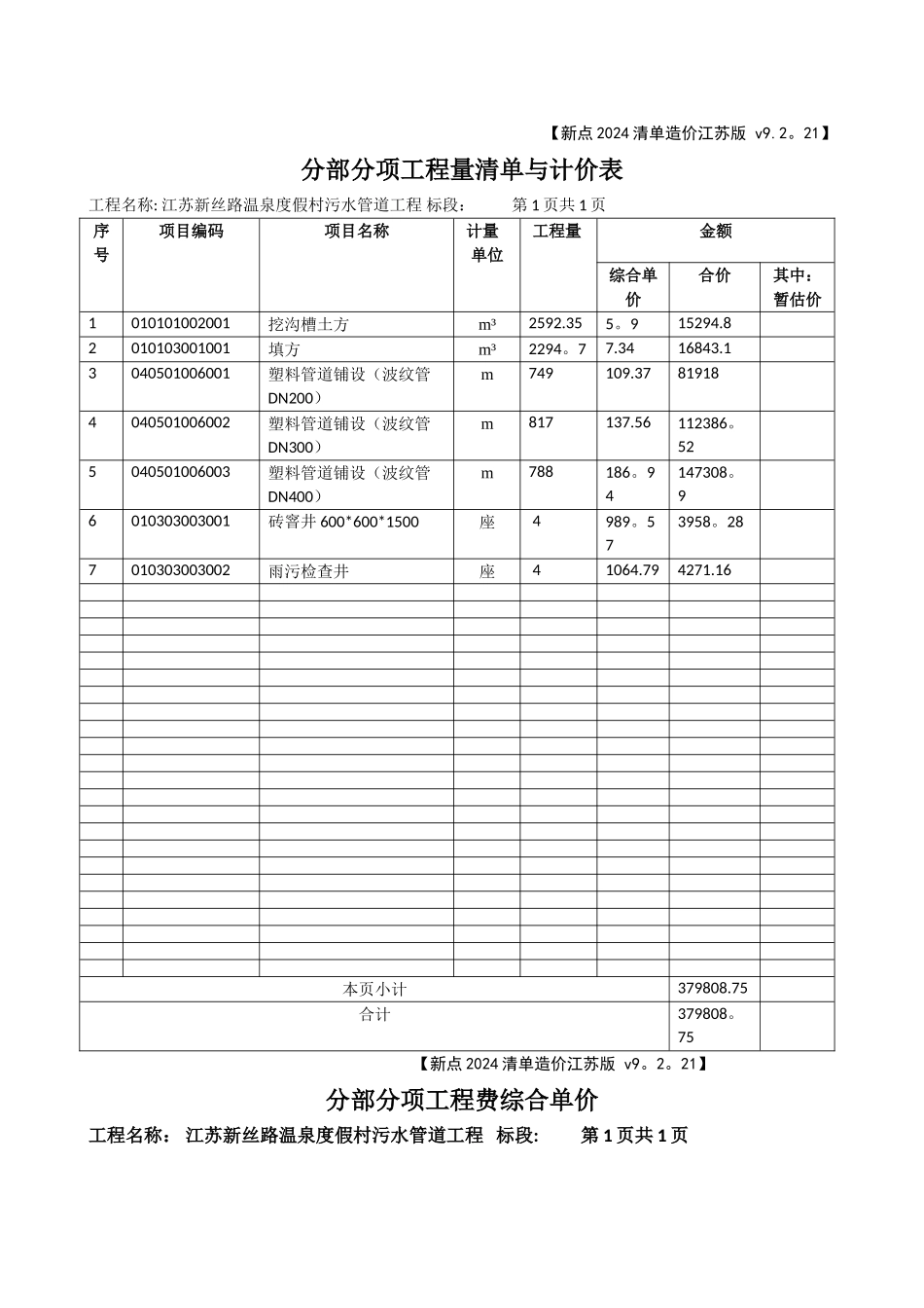 污水管网工程预算书_第3页