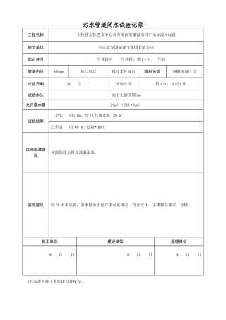 污水管道闭水试验记录