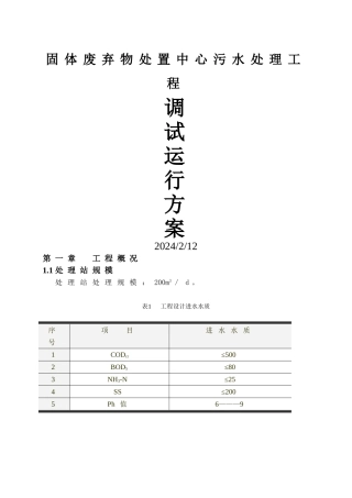 污水调试运行方案