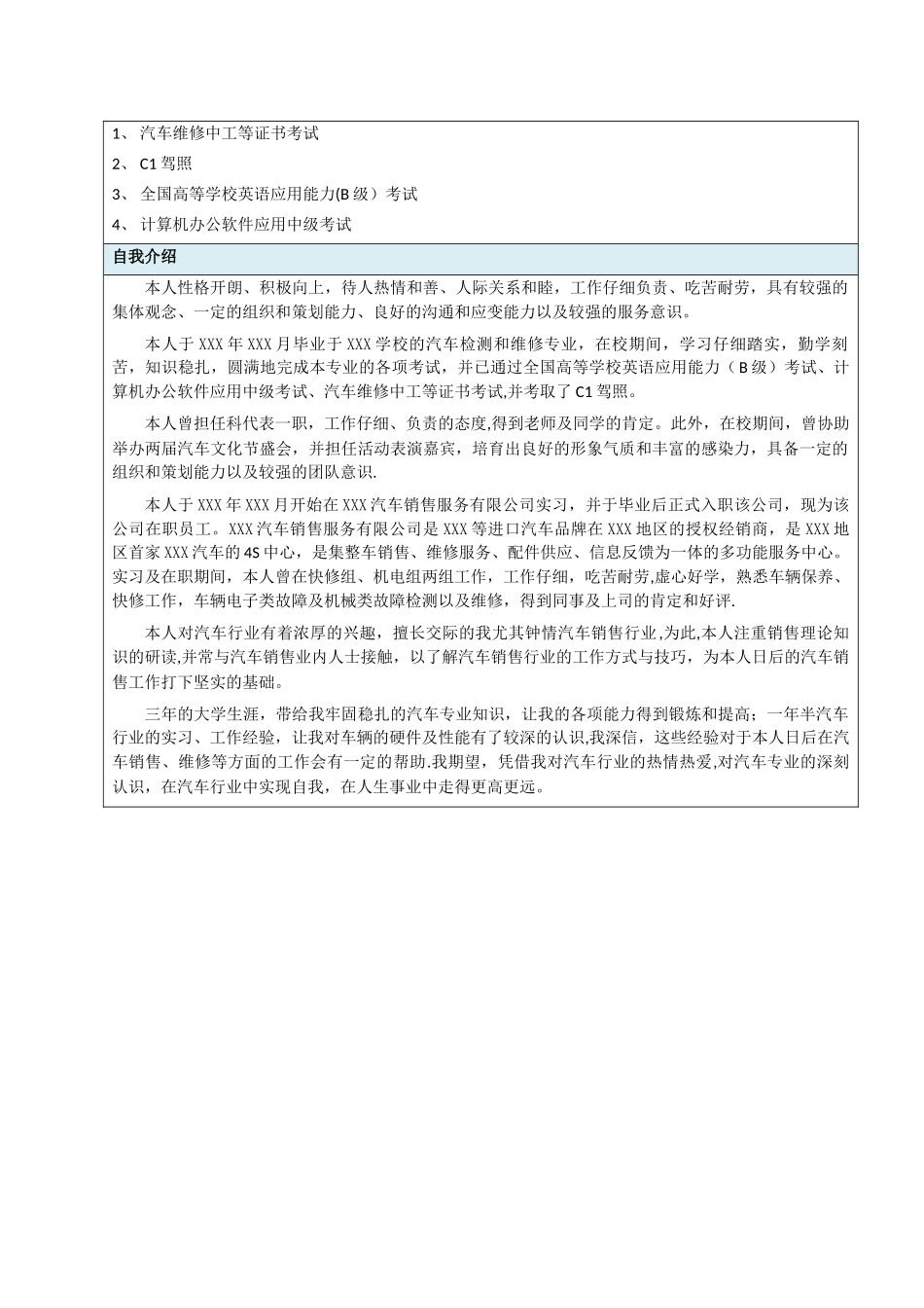 汽修专业个人简历_第2页