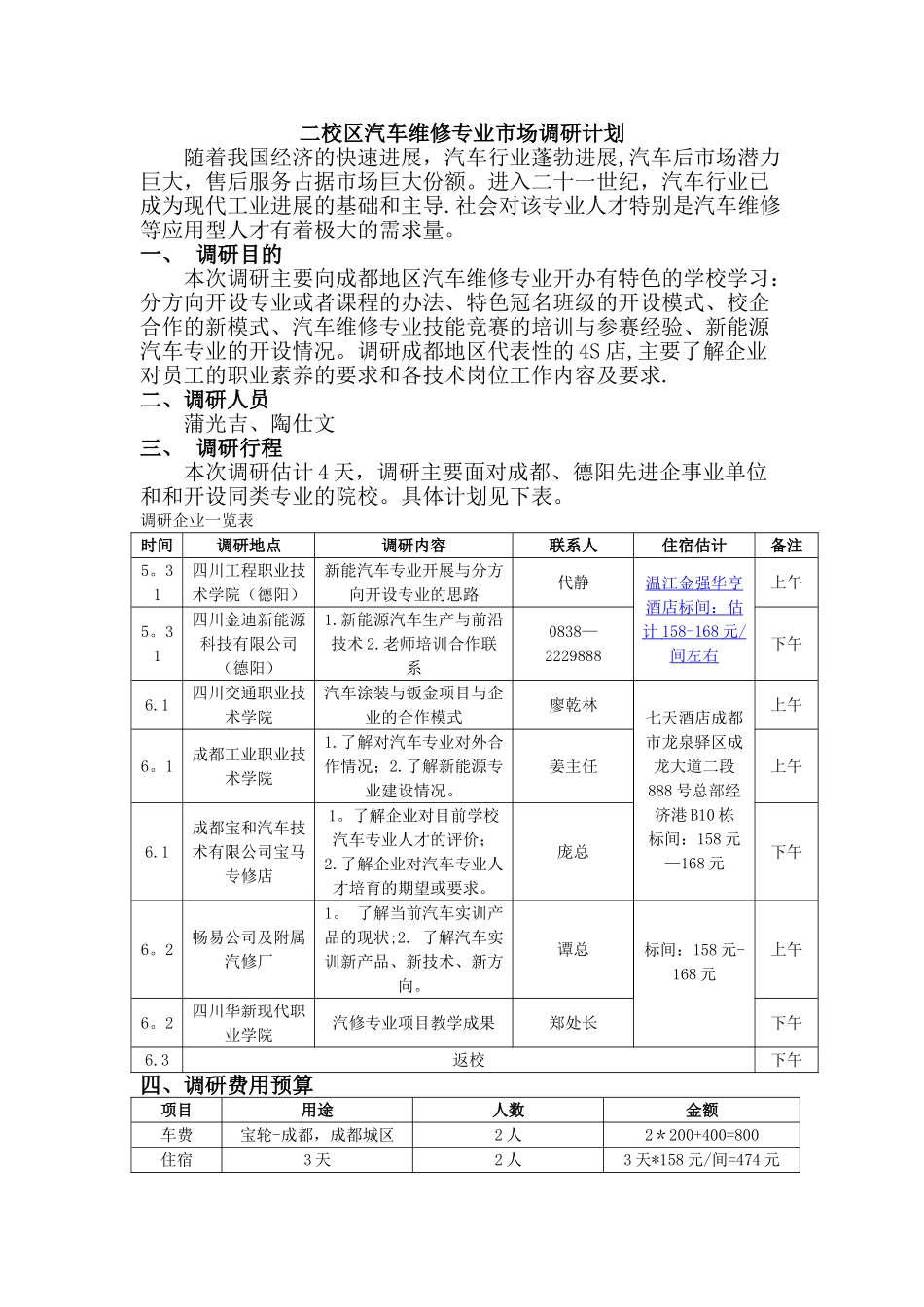 汽修专业市场调研计划_第1页
