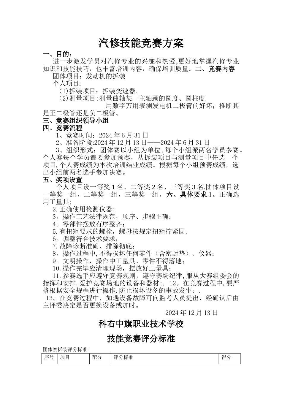 汽修技能比赛方案_第1页