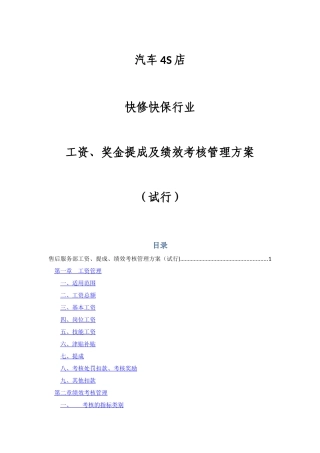 汽车4S店或快修快保行业工资、奖金提成及绩效考核管理方案.doc