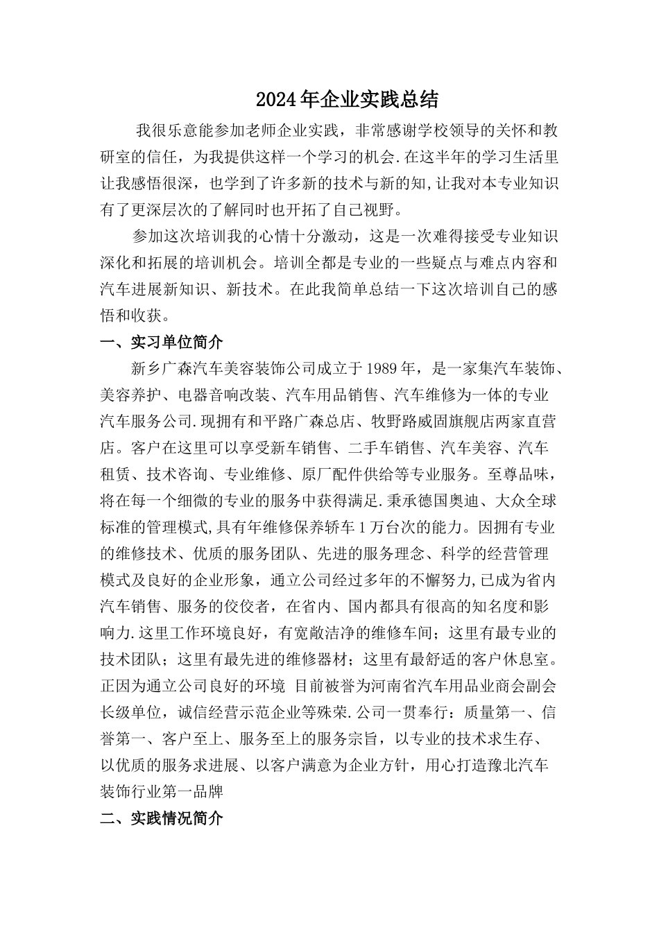 汽车企业实践总结_第1页
