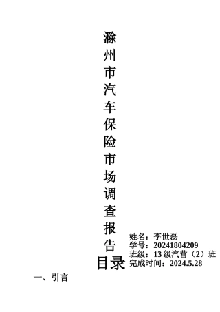 汽车保险市场调查报告